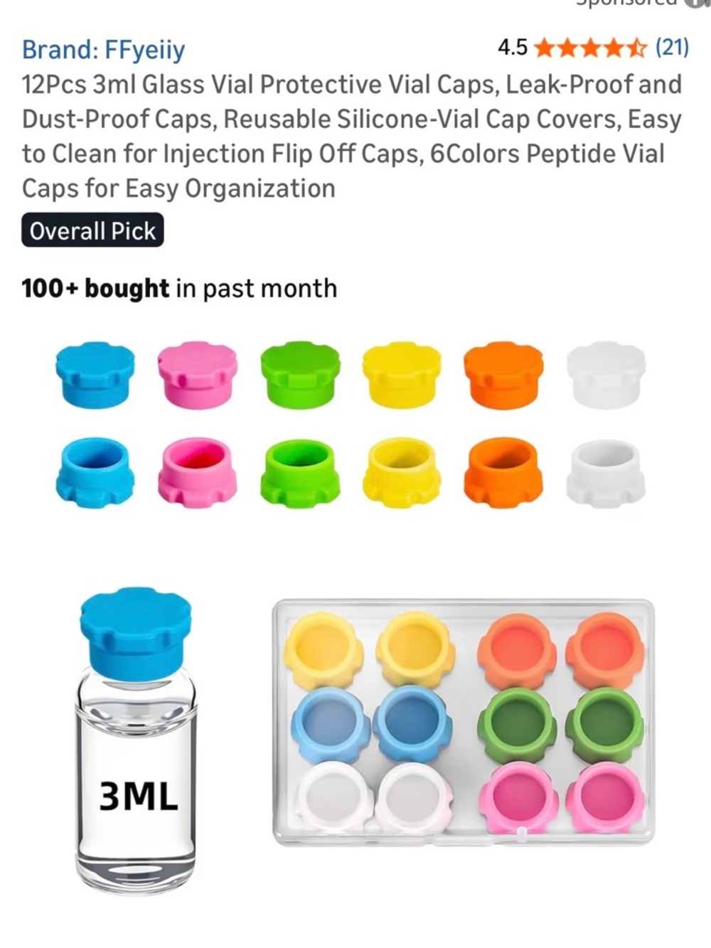 Silicone Vial Caps 2 pack - 6 Colors (Set of 12)x2